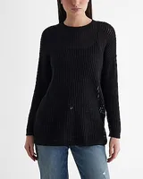 Ribbed Crew Neck Tunic Sweater Women's