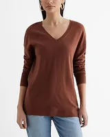 V-Neck Tunic Sweater Brown Women's L