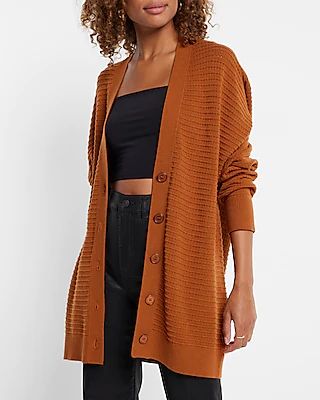 Textured Oversized Button Front Cardigan Women's