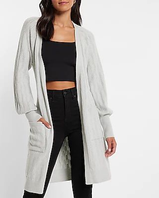 Balloon Sleeve Belted Duster Cardigan Gray Women's