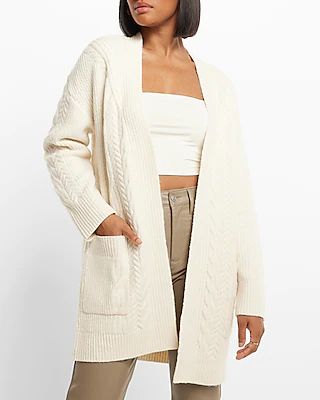 Cable Knit Cardigan White Women's XL