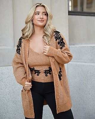 Lace Pieced Button Front Cardigan