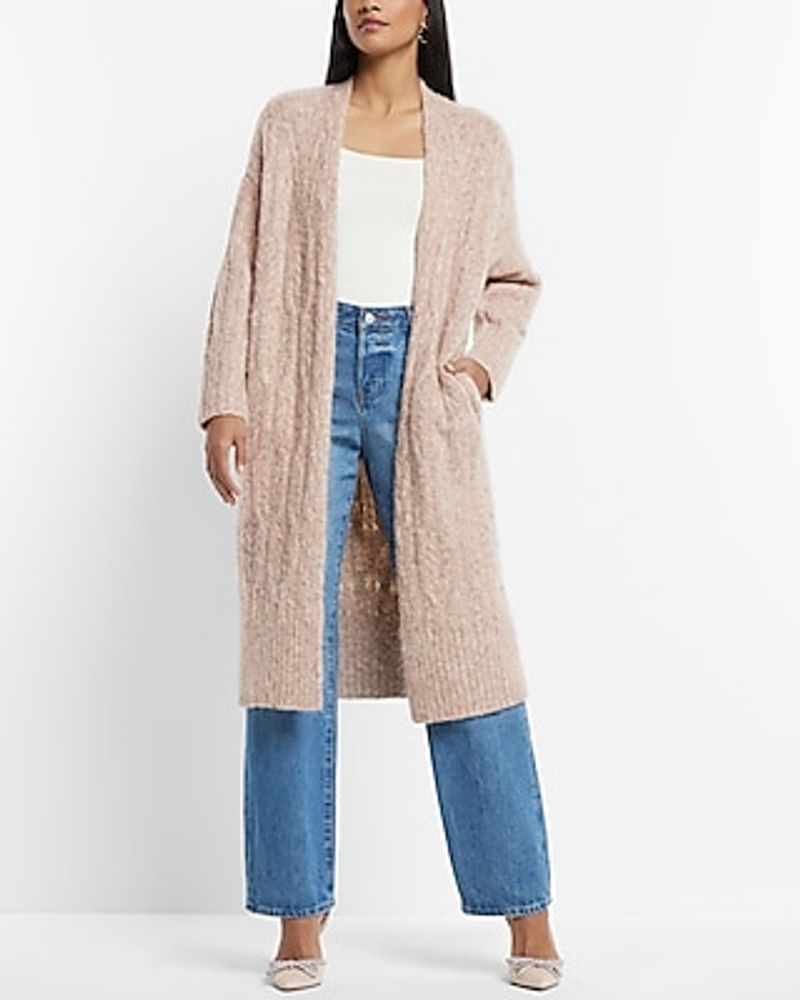 Express Cable Knit Duster Cardigan Neutral Women's L