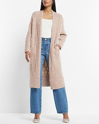 Cable Knit Duster Cardigan Neutral Women's S