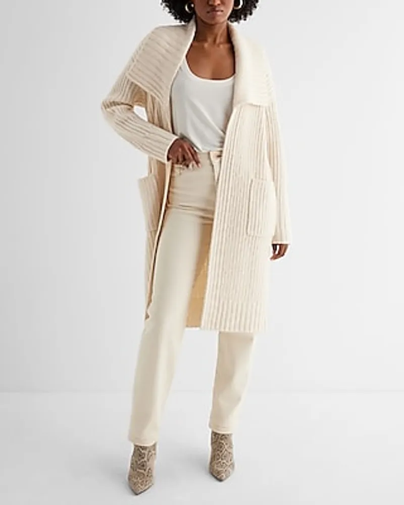 Ribbed Oversized Collar Duster Cardigan Neutral Women's L