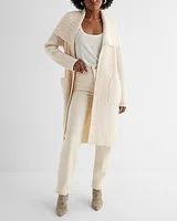 Ribbed Oversized Collar Duster Cardigan