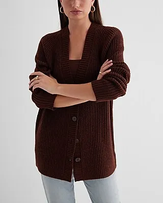 Button Front Tunic Cardigan Brown Women's