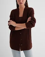 Button Front Tunic Cardigan Brown Women's M