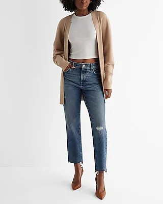 Ribbed Dolman Sleeve Belted Cardigan Neutral Women
