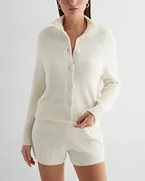 Plush Knit Polo Cardigan White Women's XL