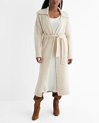 Boucle Oversized Collar Belted Duster Cardigan Neutral Women's