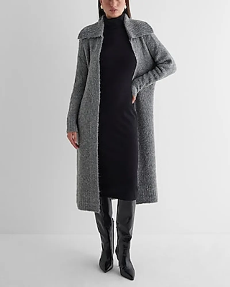 Boucle Oversized Collar Belted Duster Cardigan Women's