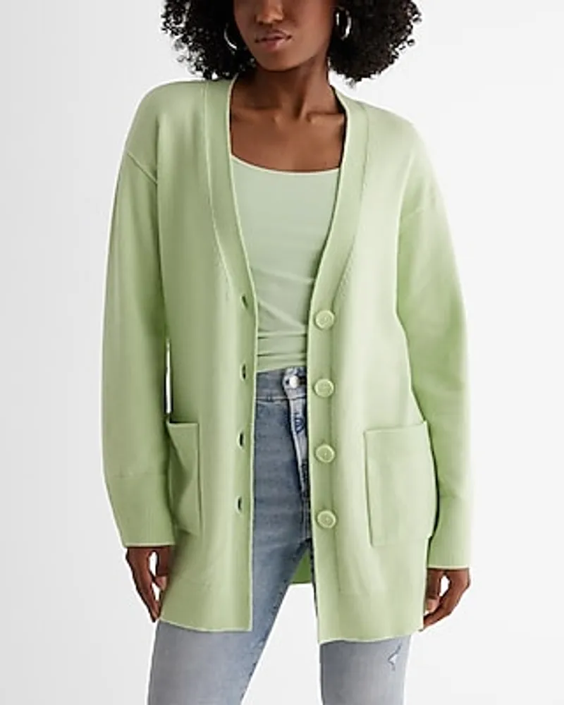 Patch Pocket Button Front Cardigan Green Women's XS