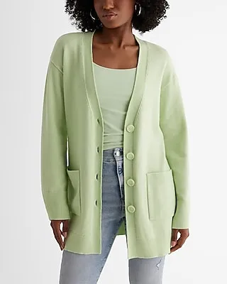 Patch Pocket Button Front Cardigan Green Women's S