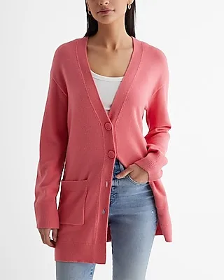 Patch Pocket Button Front Cardigan Pink Women's XS