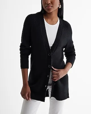 Button Front Tunic Cardigan Black Women's M