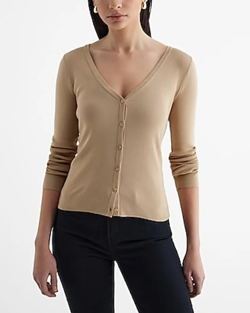 Silky Soft Fitted V-Neck Cardigan Neutral Women's XL