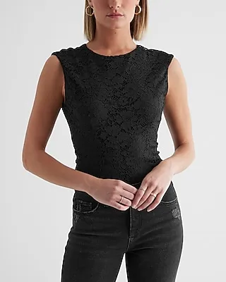 Lace Crew Neck Cap Sleeve Gramercy Top Black Women's S