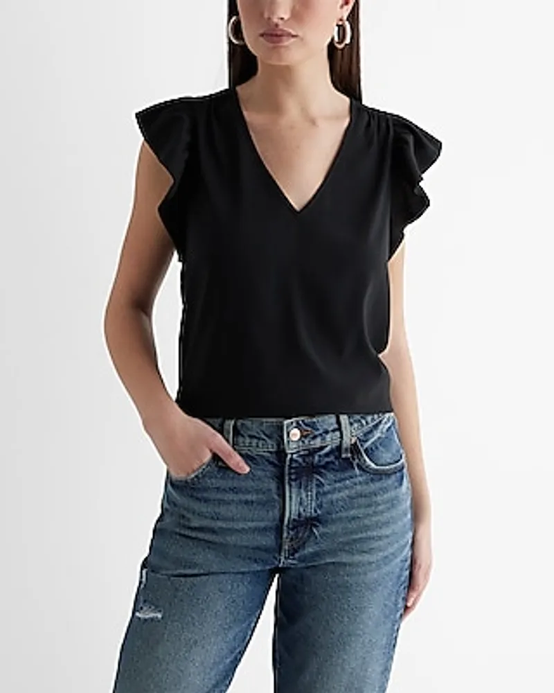 V-Neck Gathered Ruffle Sleeve Gramercy Top