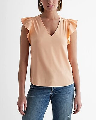 V-Neck Gathered Ruffle Sleeve Gramercy Top Women