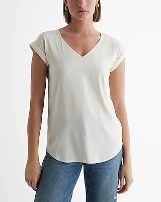 V-Neck Short Cuff Sleeve Gramercy Tee White Women's