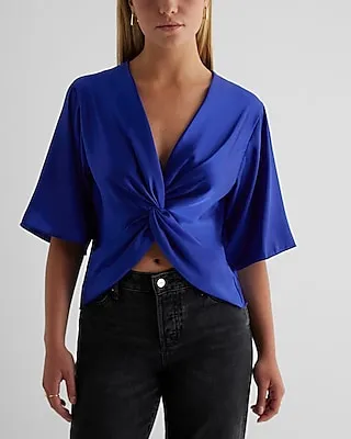 Satin V-Neck Twist Front Top