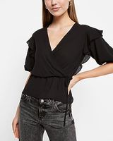 Faux Wrap Puff Sleeve Peplum Top