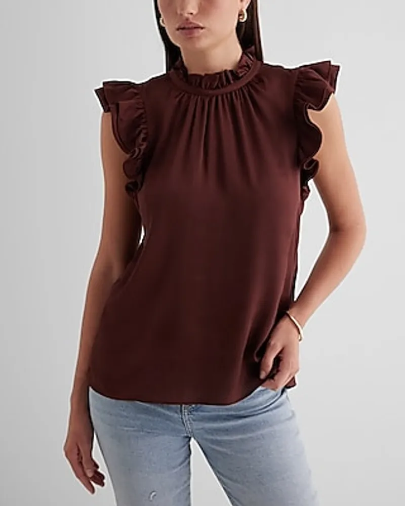 Ruffle Mock Neck Flutter Sleeve Gramercy Tee