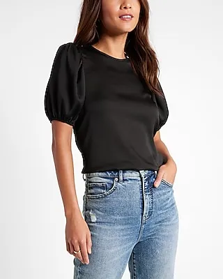 Satin Open Back Puff Sleeve Top