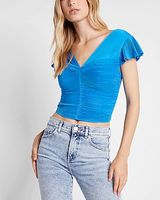 Pleated Flutter Sleeve Crop Top