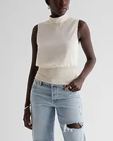 Mock Neck Smocked Gramercy Tank White Women's