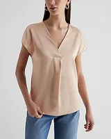 Satin V-Neck Short Sleeve Top