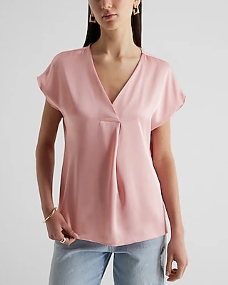 Satin V-Neck Short Sleeve Top Women's