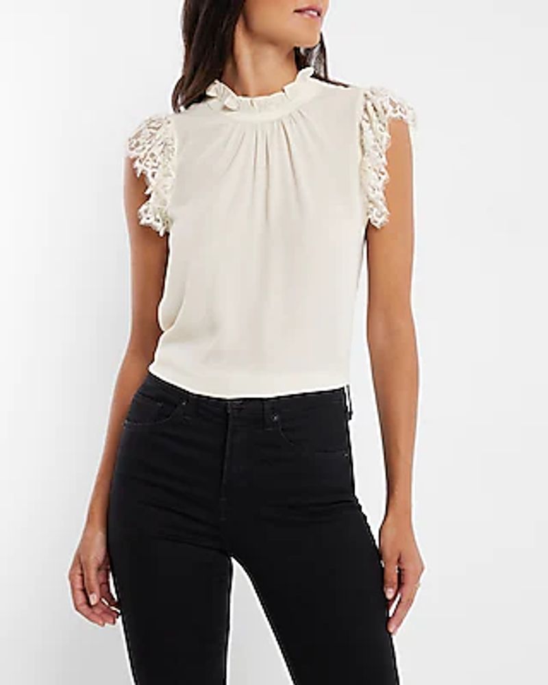 Ruffle Mock Neck Lace Sleeve Gramercy Tee