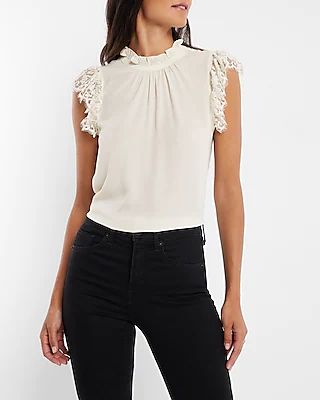 Ruffle Mock Neck Lace Sleeve Gramercy Tee