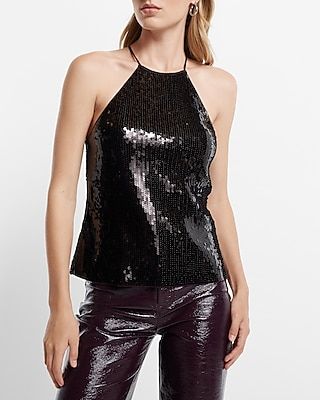 Sequin High Neck Racerback Cami