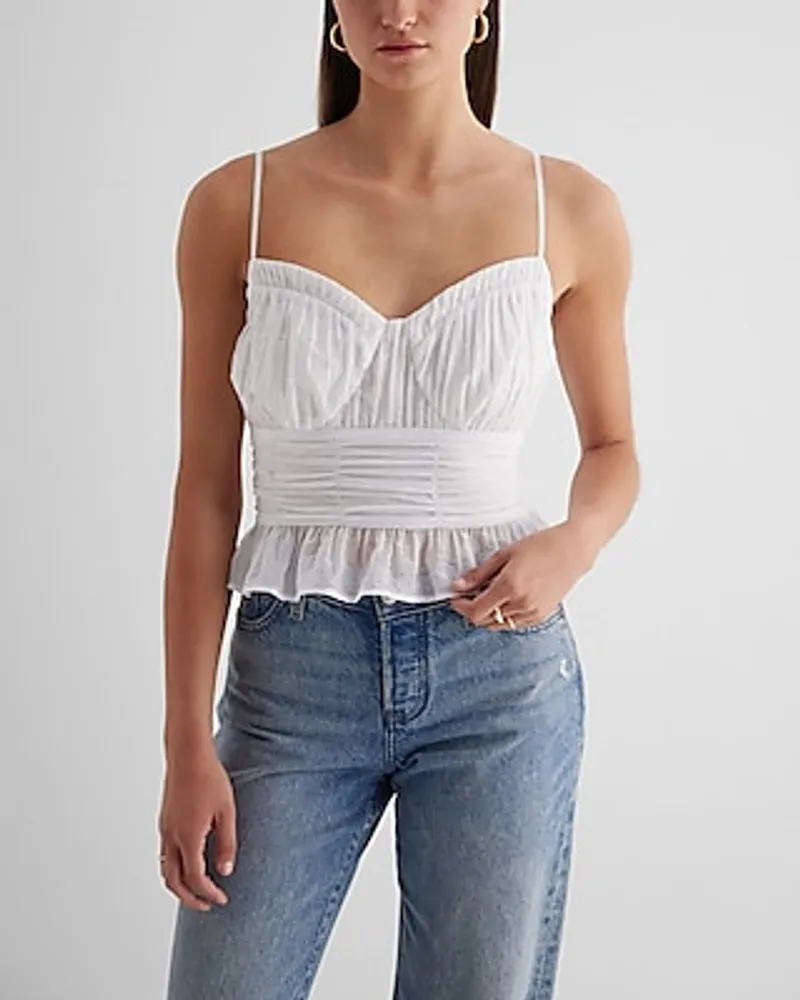 Sweetheart Neckline Pleated Peplum Cami White Women