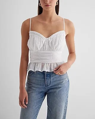 Sweetheart Neckline Pleated Peplum Cami White Women's S