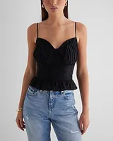 Sweetheart Neckline Pleated Peplum Cami Black Women's XS