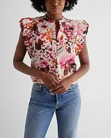 Floral Flutter Sleeve Button Up Gramercy Shirt