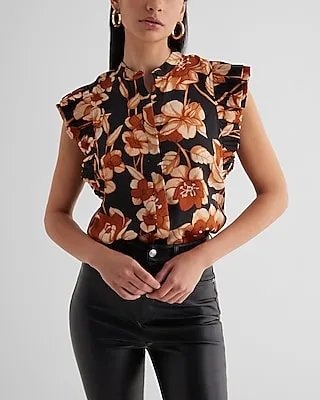 Floral Flutter Sleeve Button Up Gramercy Shirt Multi-Color Women's XS