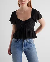 Sweetheart Neckline Peplum Flutter Sleeve Crop Top Women