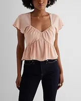 Sweetheart Neckline Peplum Flutter Sleeve Crop Top