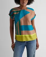 Satin Printed Crew Neck Ruched Sleeve Gramercy Tee