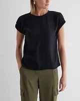 Satin Crew Neck Ruched Sleeve Gramercy Tee