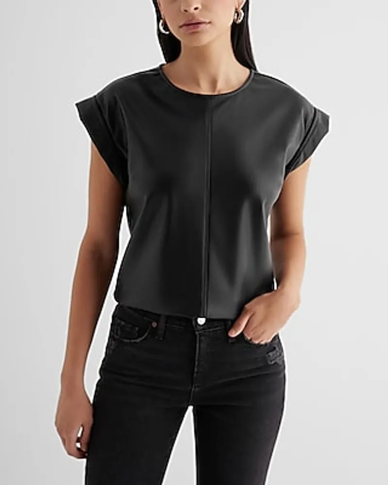 Faux Leather Rolled Sleeve Gramercy Tee Women's XS