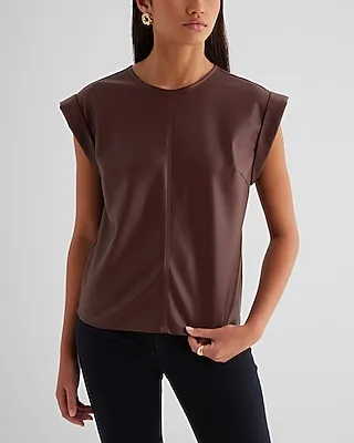 Faux Leather Rolled Sleeve Gramercy Tee