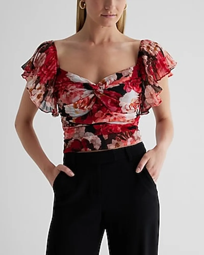 Plus Ruched Front Flutter Sleeve Peplum Blouse