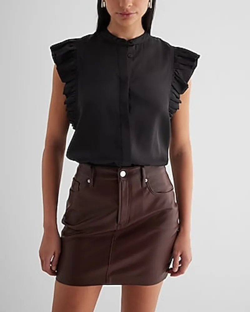 Flutter Sleeve Button Up Gramercy Shirt Black Women