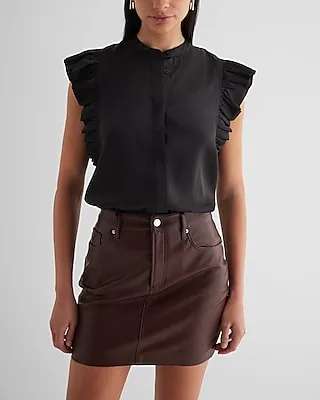 Flutter Sleeve Button Up Gramercy Shirt Black Women